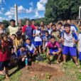 ) Students from the São João Batista Youth Center, a Salesian center located in the city of Poxoréu, Brazil, planted cashew seedlings, a fruit tree native to Brazil. Each class was given a seedling to plant, as a way of giving a gift to the Earth.