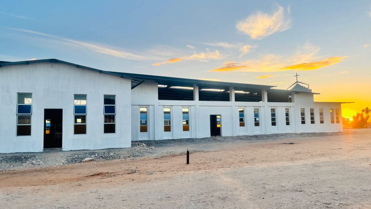 Salesian missionaries in Rundu, Namibia, completed the windows and glass for the new St. John Bosco Church thanks to donor funding from Salesian Missions