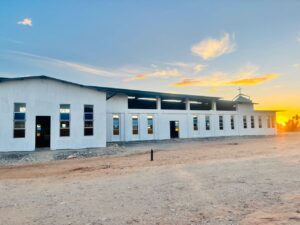 Salesian missionaries in Rundu, Namibia, completed the windows and glass for the new St. John Bosco Church thanks to donor funding from Salesian Missions